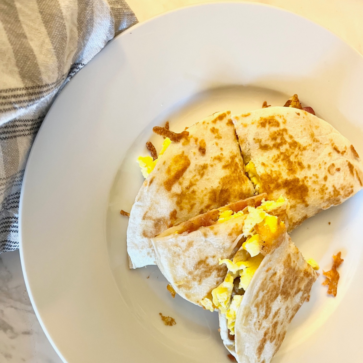 Breakfast Quesadilla on a white plate