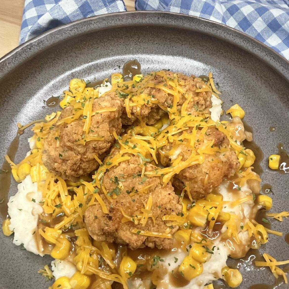 Overhead image of a homemade KFC Bowl