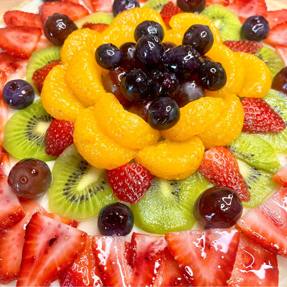 Close up image of a Sugar Cookie Fruit Pizza