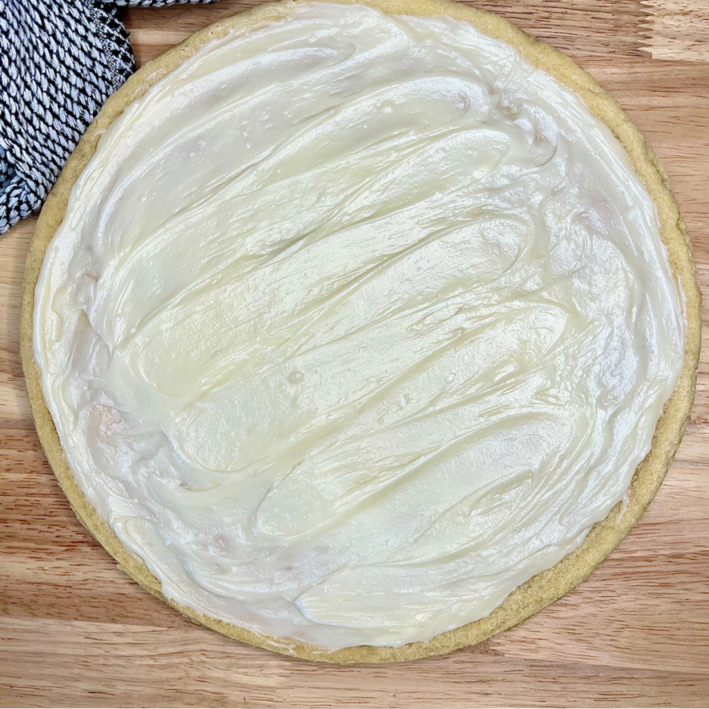 A frosted sugar cookie fruit pizza dough 