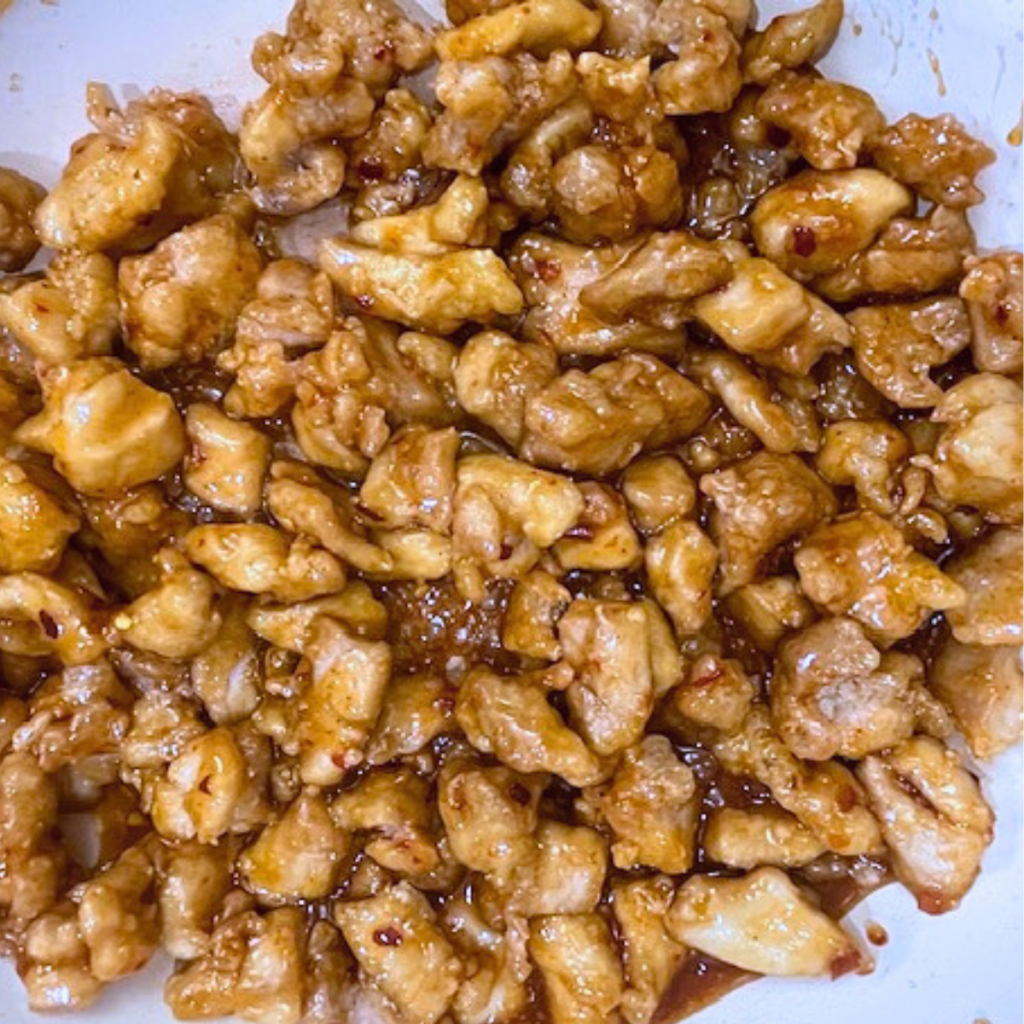 Fried Chicken Thigh Chunks tossed in Sweet Chili Sauce