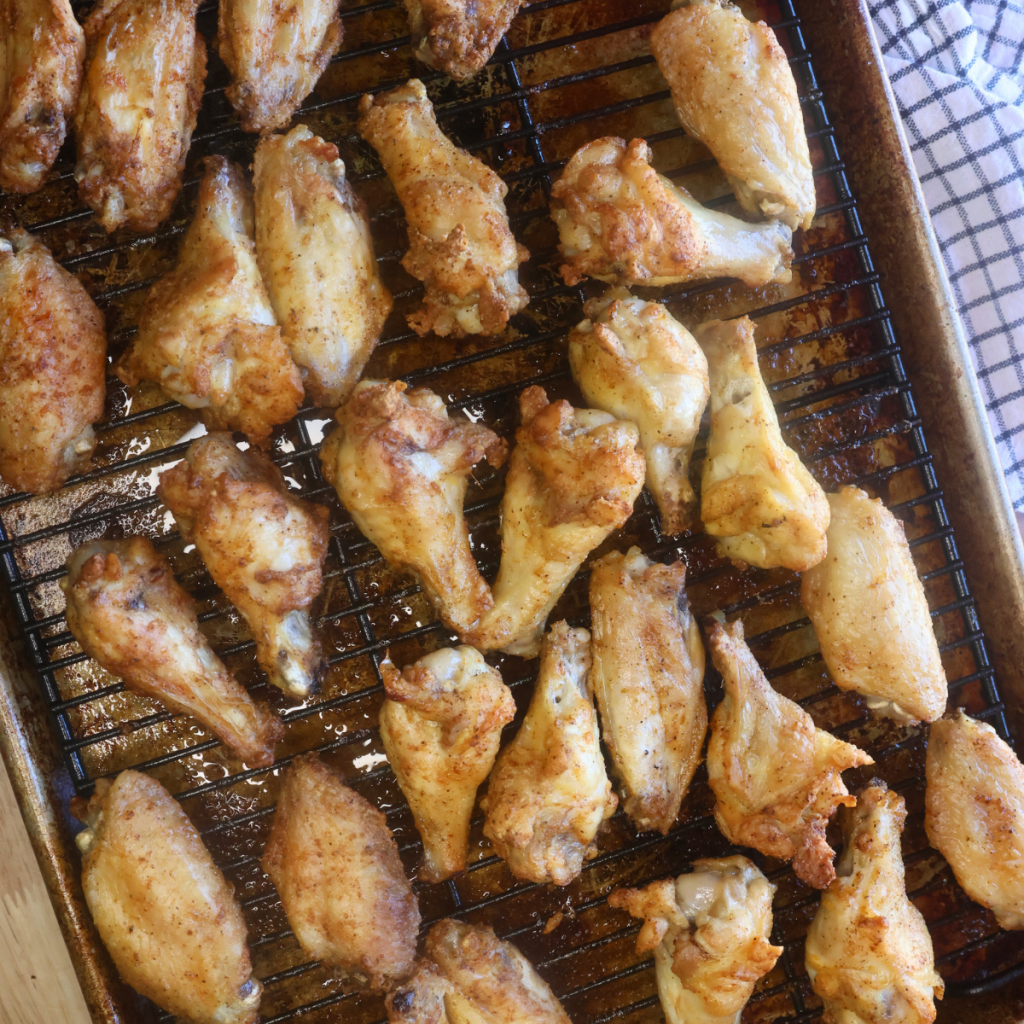 Baked Crispy Chicken Wings on a baking rack