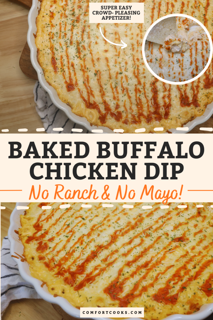 Baked Buffalo Chicken Dip With No Ranch And No Mayo Pin with text overlay