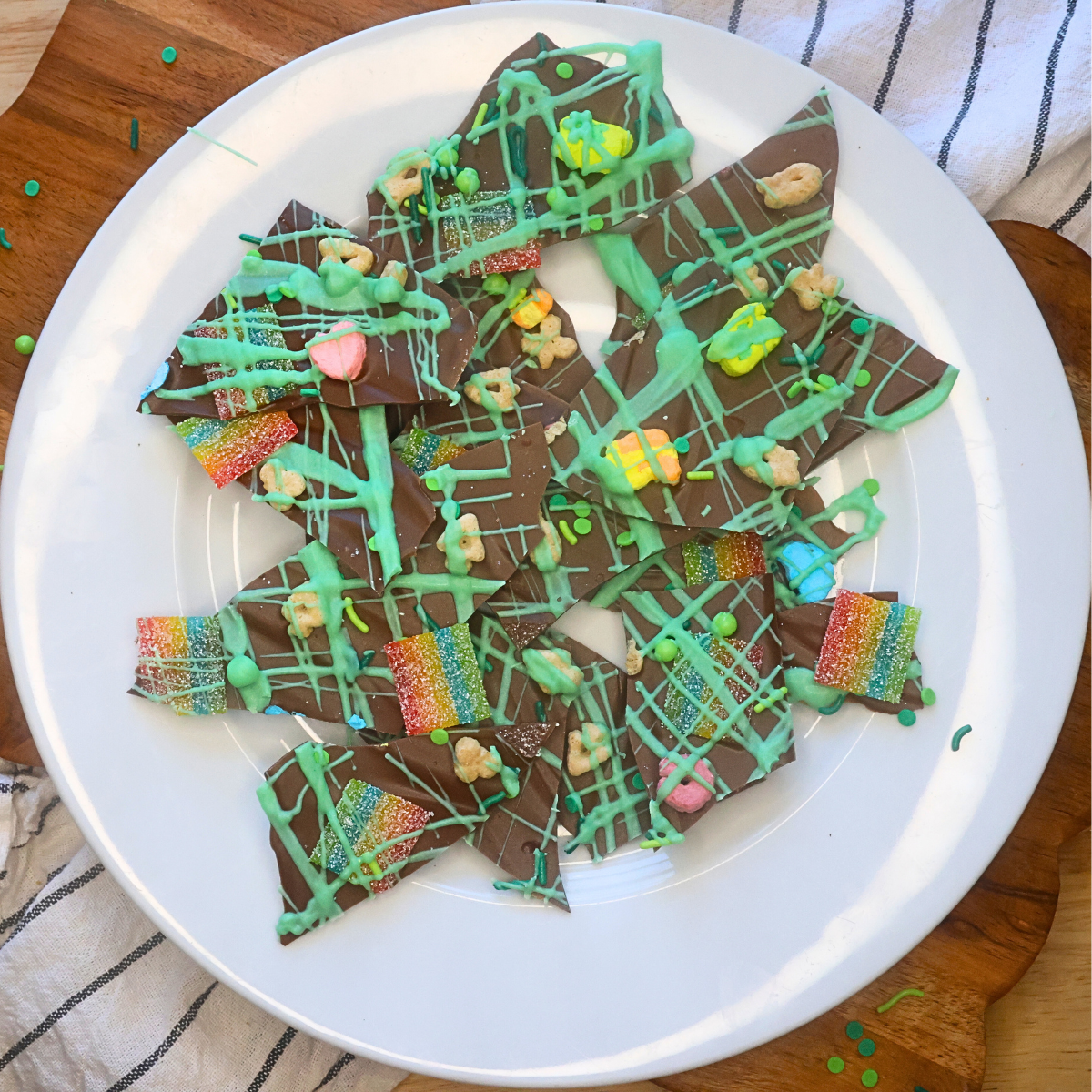 Overhead image of Leprechaun Bark on a white plate