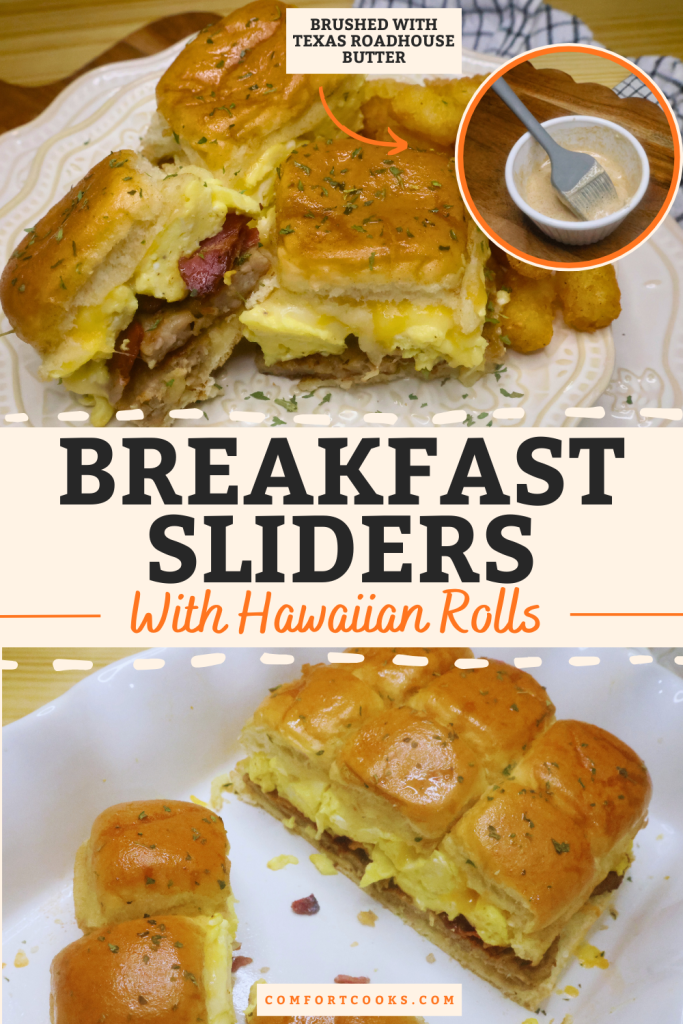 Hawaiian Roll Breakfast Sliders Pin with text overlay