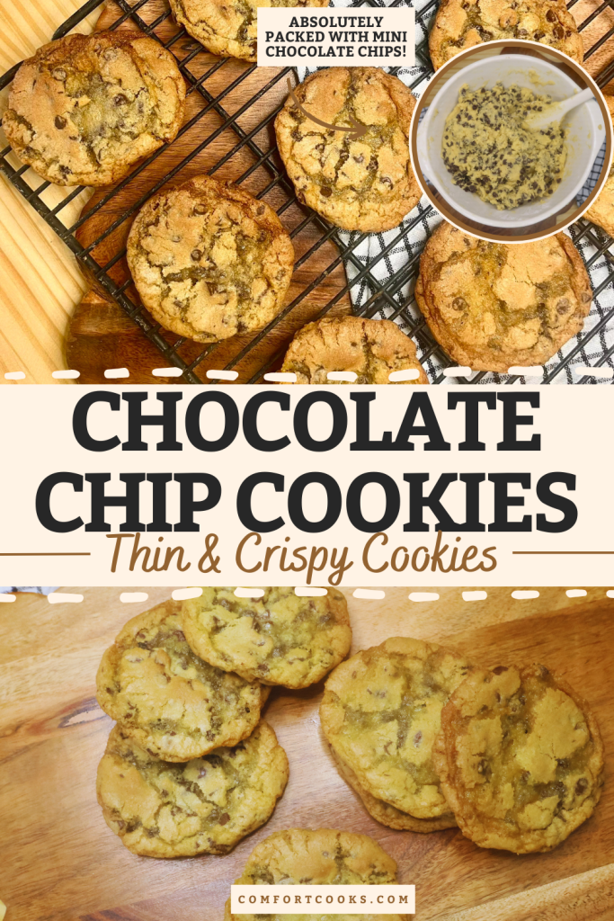 Thin Chocolate Chip Cookies Pin with text overlay
