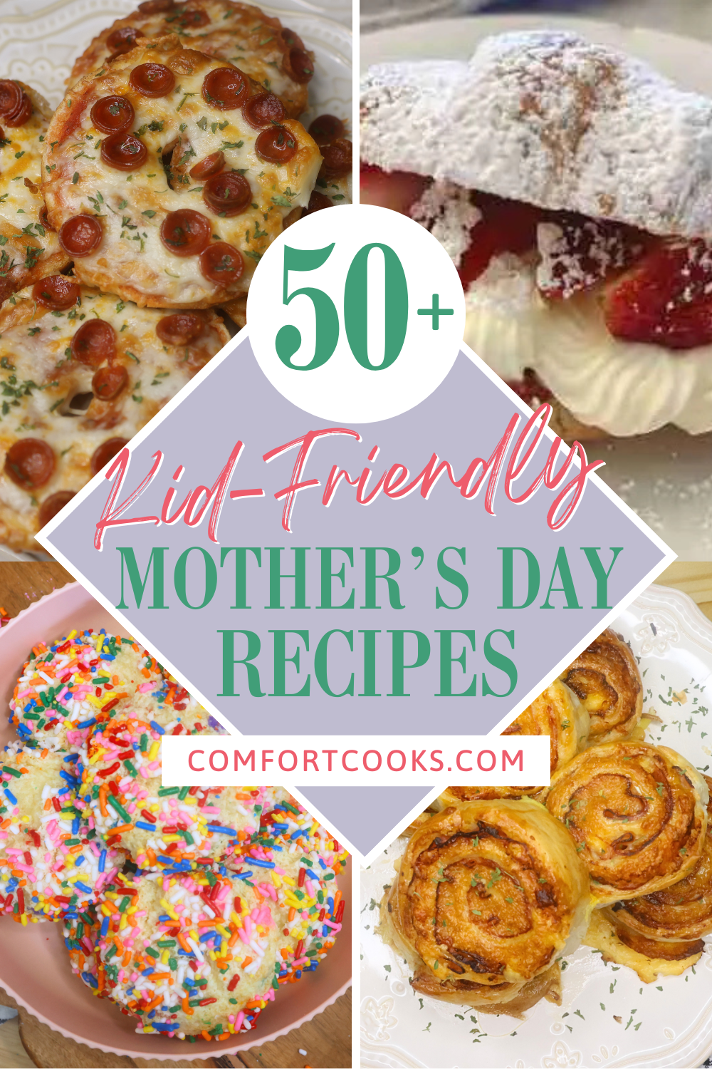 Kid Friendly Mother's Day recipes 4 part grid with text overlay